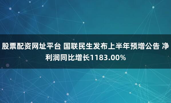 股票配资网址平台 国联民生发布上半年预增公告 净利润同比增长1183.00%