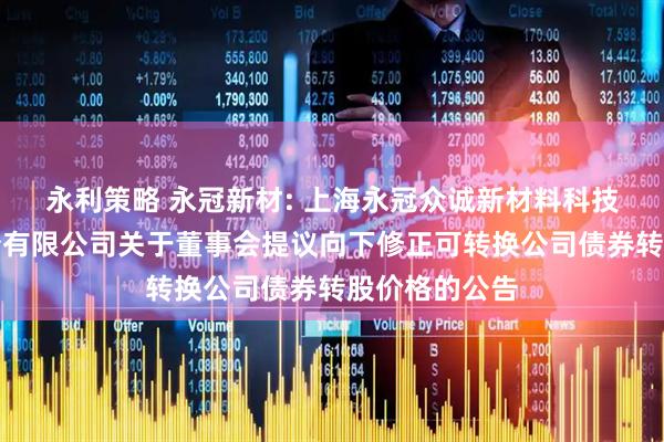 永利策略 永冠新材: 上海永冠众诚新材料科技(集团)股份有限公司关于董事会提议向下修正可转换公司债券转股价格的公告